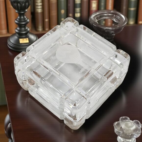 Vintage 1990 Career Expo Crystal Trinket Box Hot Air Balloon Etched Lid 3.75" - Picture 2 of 14